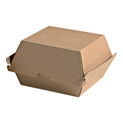 Emballage durable et pratique pour vos burgers, ces boîtes en carton kraft brun microcannelé (14,5 x 13 x 7,8 cm) sont robustes, recyclables et idéales pour la vente à emporter. Lot de 50 unités.